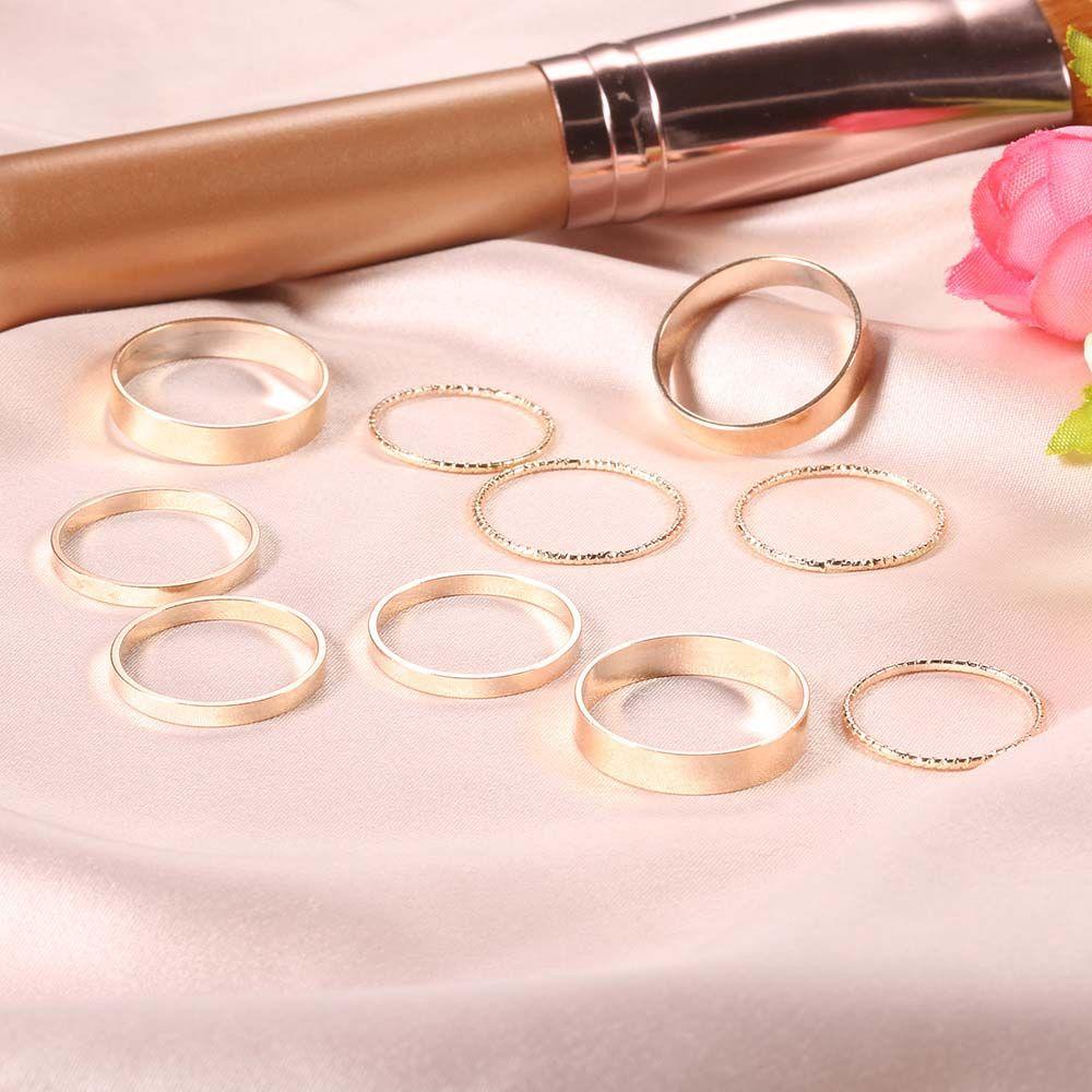 Set 10 Nhẫn Đốt Ngón Tay Bằng Kim Loại Đơn Giản Thời Trang Cho Nữ