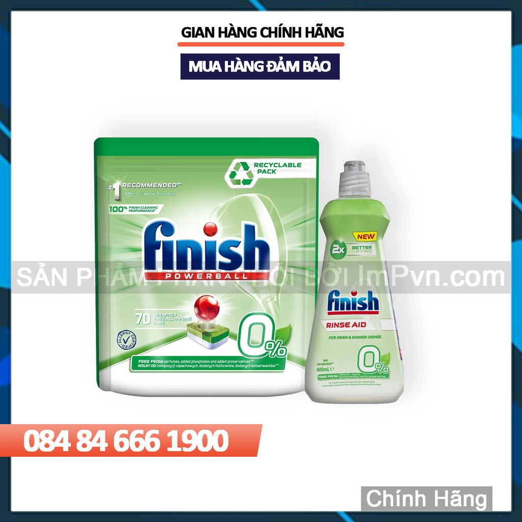 Combo Viên rửa bát Finish Eco 0% và nước làm bóng Finish Eco 0%
