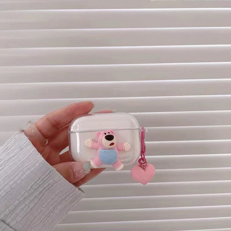 Vỏ bảo vệ hộp sạc tai nghe thích hợp cho Airpods 2/3 trong suốt kiểu chú gấu dễ thương