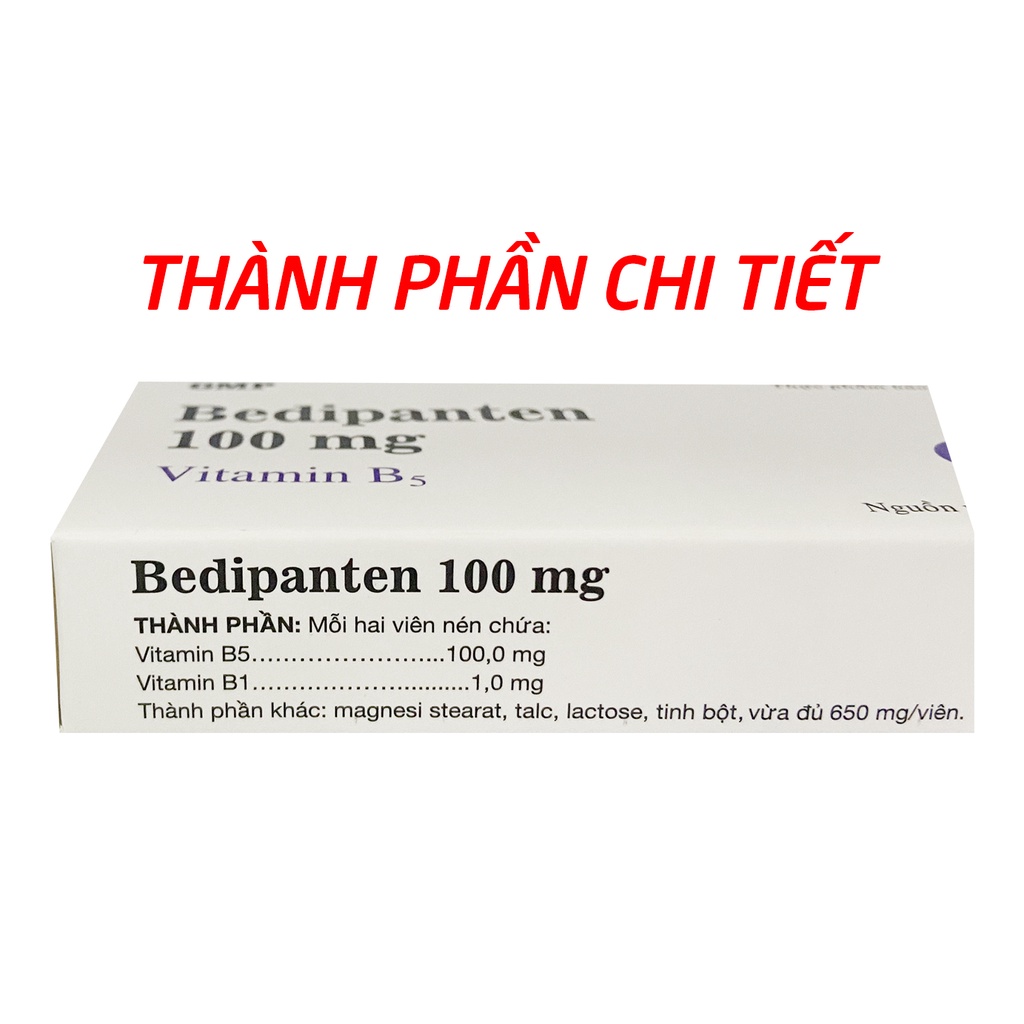 Viên uống 100mg vitamin B5, B1 giảm nhờn, giảm mụn trứng cá, rụng tóc - 20 viên [Bedipanten 100mg]