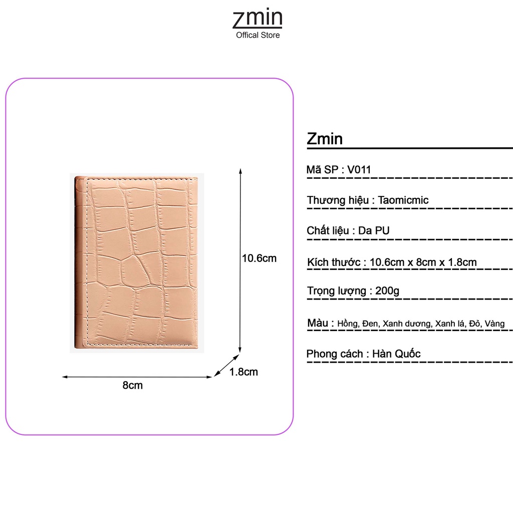 Ví nữ mini cầm tay Zmin, chất liệu da PU cao cấp - V011
