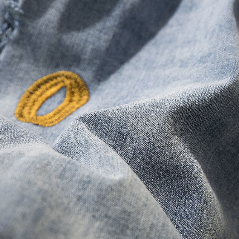 Quần Short Denim Lưng Cao Thêu Họa Tiết Hoạt Hình Cho Nữ