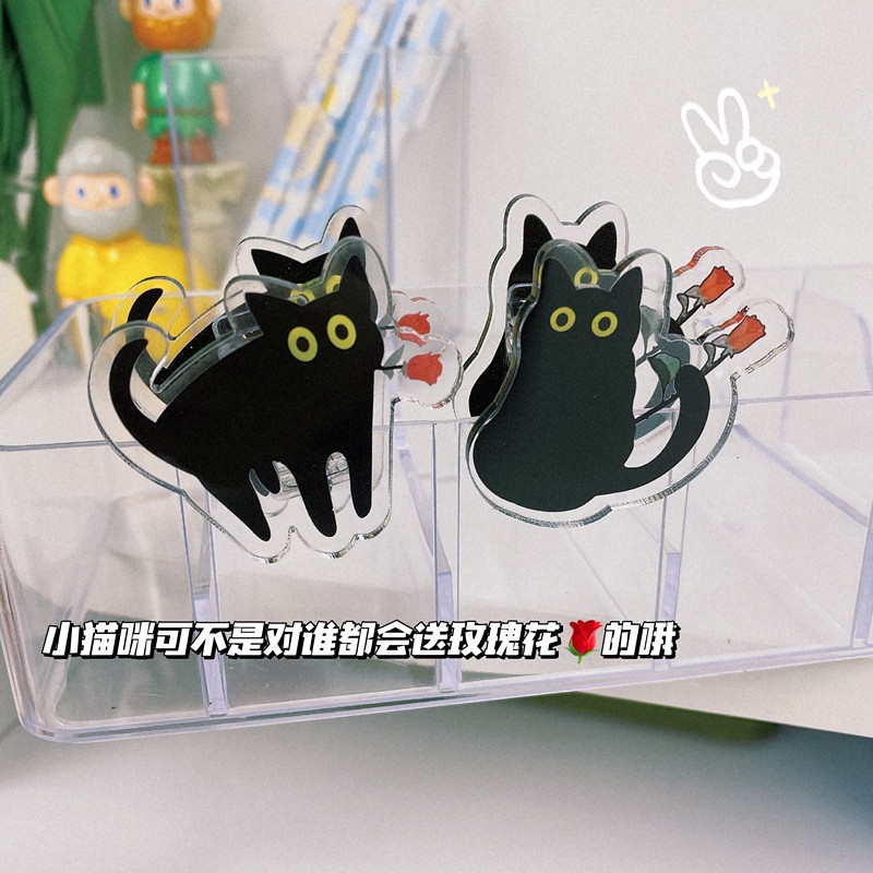 Bìa Hồ Sơ Bằng Acrylic Hình Mèo Đen Và Hoa Hồng Dễ Thương
