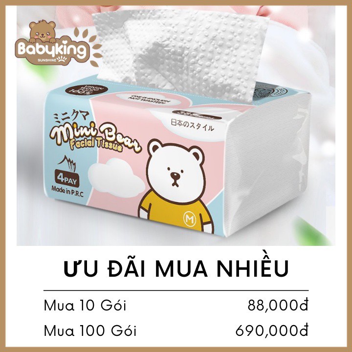 Lốc 30 Gói khăn giấy rút Minibear Nhật 300 tờ 4 lớp, chất liệu thiên nhiên từ bột gỗ không tái chế