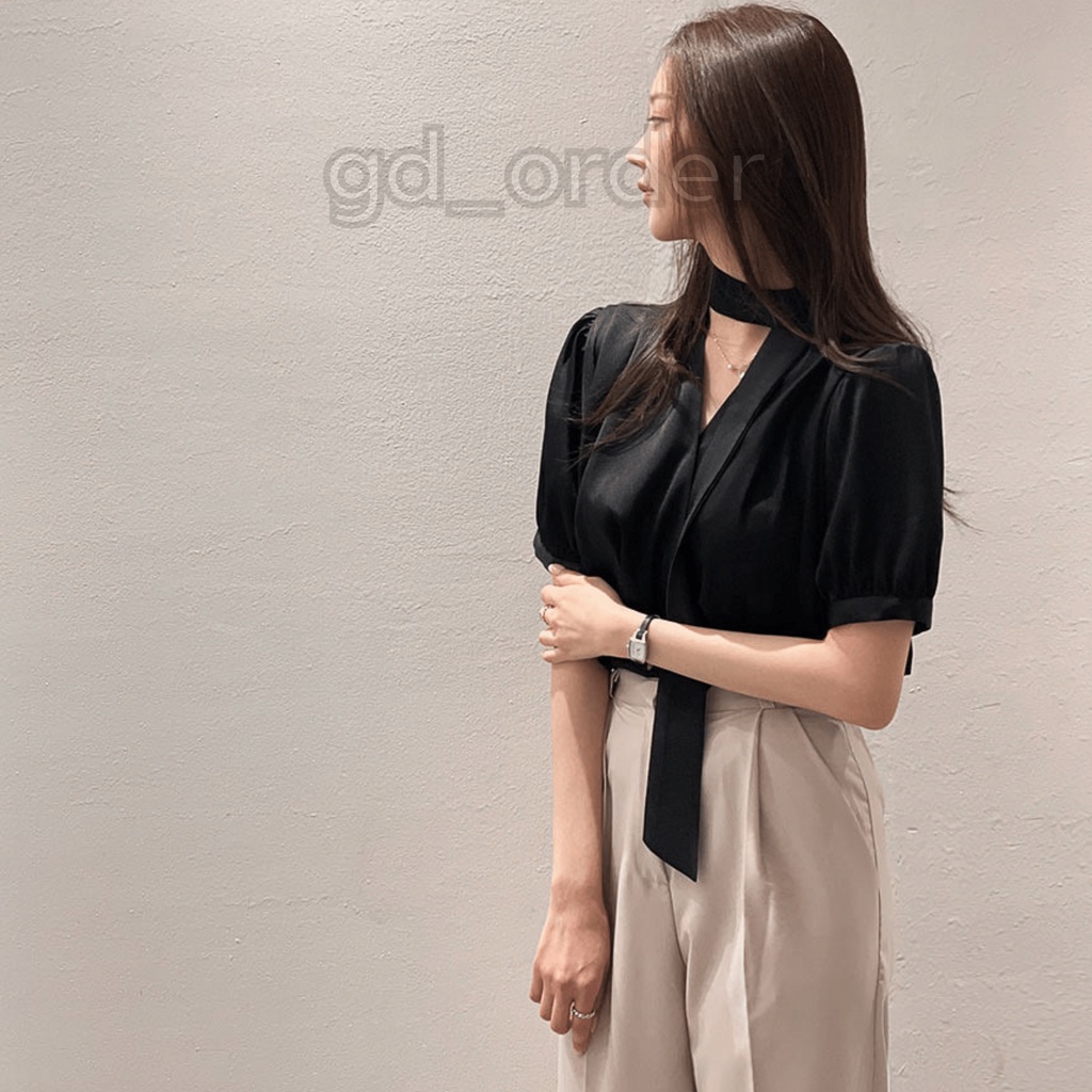 A15|Áo sơ mi nữ công sở kiểu hàn quốc chất lụa cao cấp kèm đai dây cổ gd_order