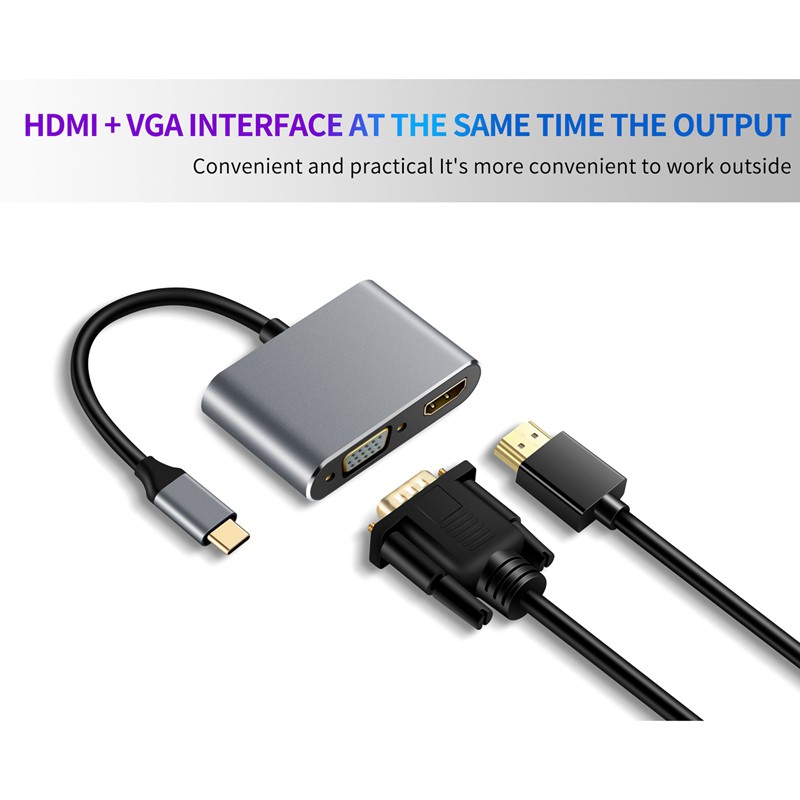 Bộ Chuyển Đổi Usb C Sang Hdmi Vga Hub Hỗ Trợ 4k / 2 Màn Hình Hiển Thị Lcd 1080p | BigBuy360 - bigbuy360.vn