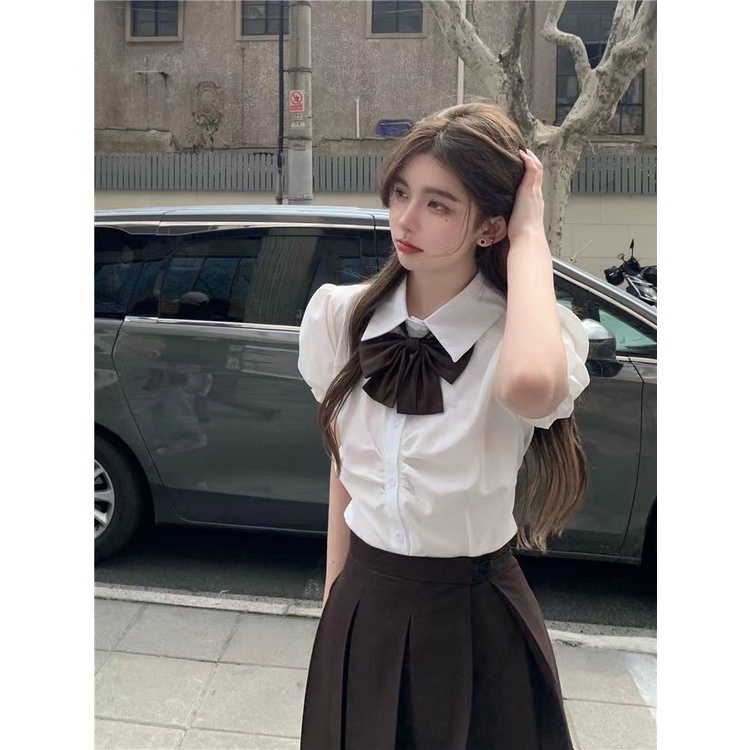 Áo Sơ Mi Trắng Tay Ngắn Phong Cách Preppy Mùa Hè Mới Cho Nữ