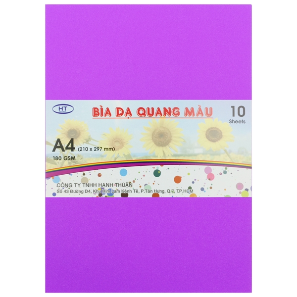 Bìa Dạ Quang Màu A4 HT 180gsm - Màu Tím