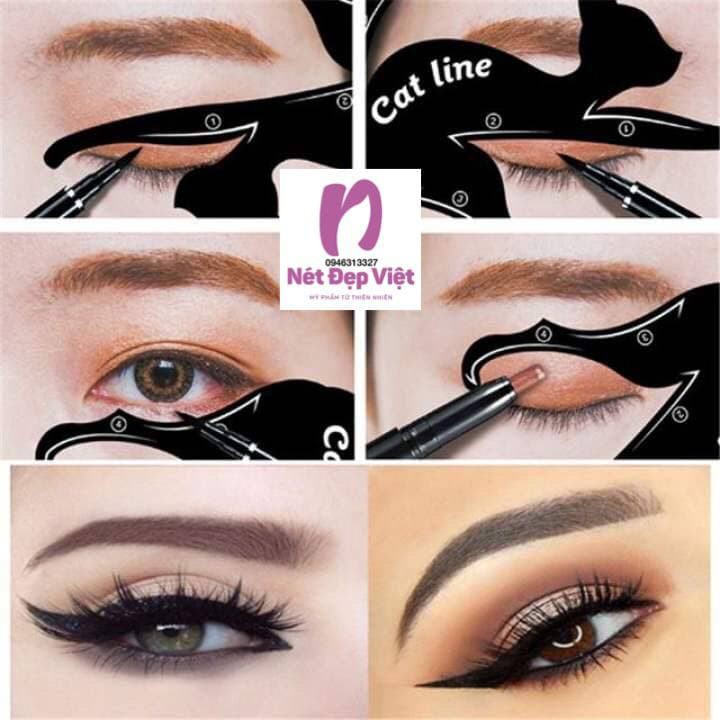 Bộ 2 Khuôn Vẽ Mắt Eyeliner Và Tô Bầu Mắt Hình Mèo Cat Line