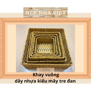 Khay, Giỏ Vuông Đựng Đồ, Trang Trí - Làm Từ Dây Nhựa Mạ Mây Tre Đan Đẹp Mắt