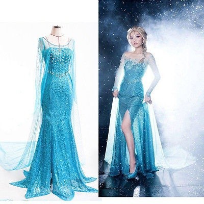 ☛☏❤Elegant Frozen Elsa Ice Queen Women Dress Skirt Cosplay Costume Fancy Dresses | BigBuy360 - bigbuy360.vn