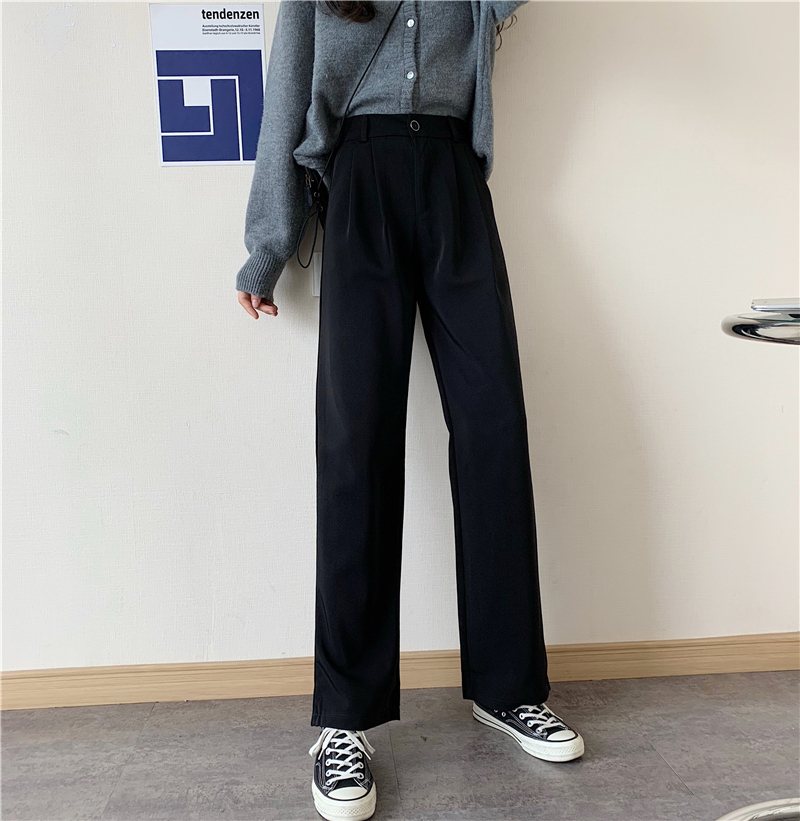 SUXI Quần Dài Lưng Cao Ống Rộng Phong Cách Hàn Quốc Thanh Lịch Cho Nữ