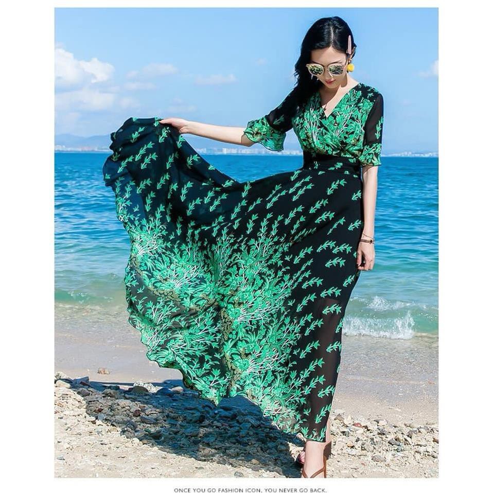 Đầm Maxi Hoa Nhí Dáng Dài Thướt Tha Cao Cấp - Váy Đi Biển Voan Lụa 2 Lớp Đẹp Quảng Châu Loại 1 | BigBuy360 - bigbuy360.vn