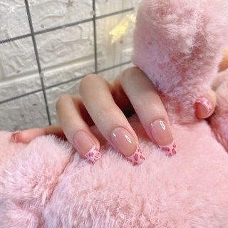 Set 24 móng giả họa tiết da báo hồng [kèm keo + dũa móng + miếng lau móng]