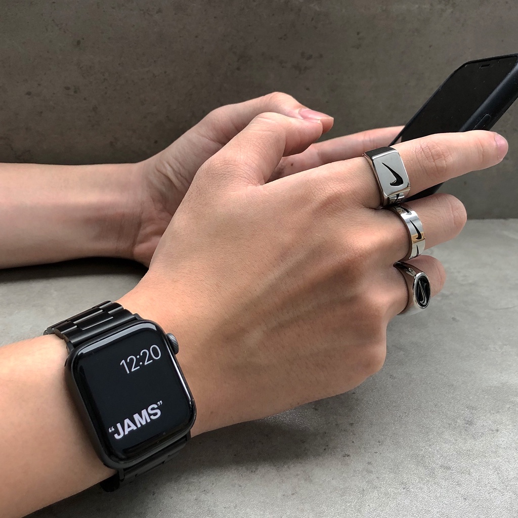 Nhẫn thép titan JAMS khắc logo Nike không gỉ unisex thể thao cá tính phong cách hiphop Hàn Quốc