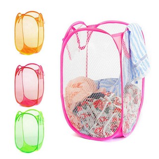 Foldable mesh clothes washing laundry basket bag bin hamper storage home