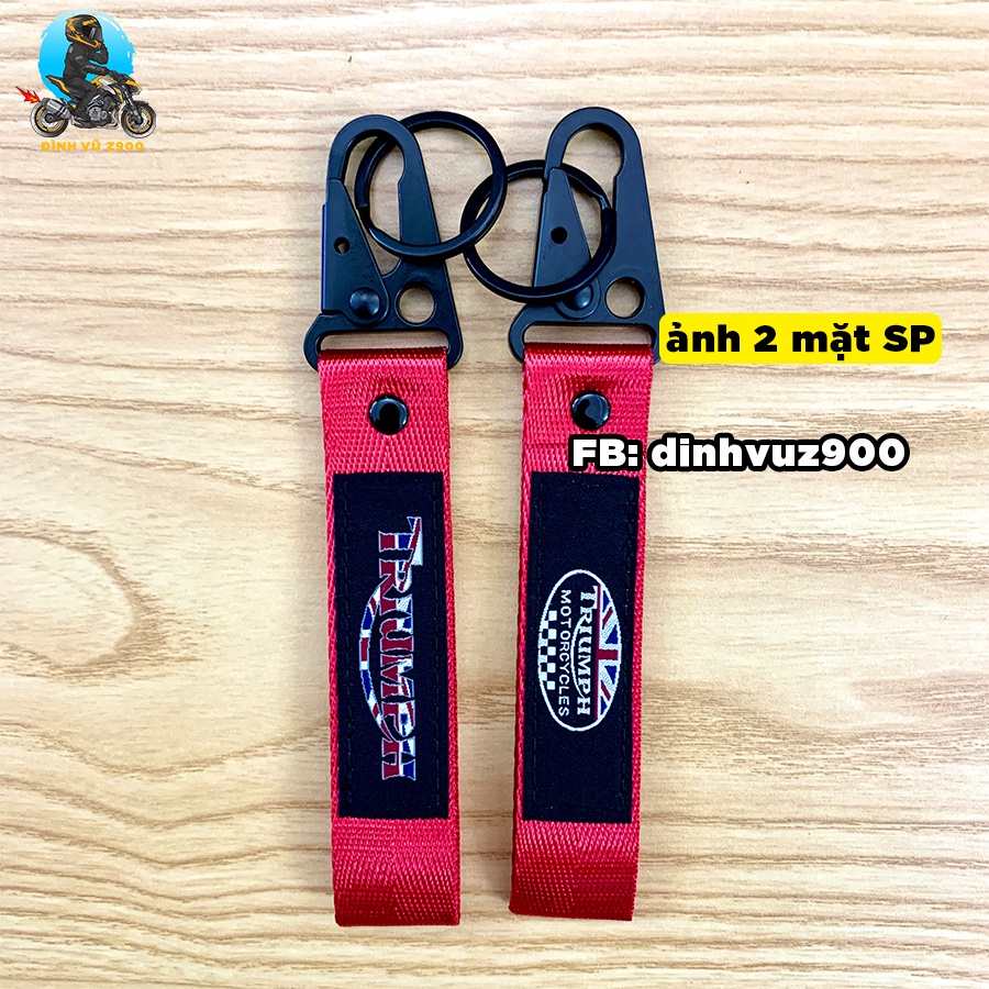 Móc khóa TRIUMPH & HARLEY DAVIDSON, đầu bấm CHẮC CHẮN, dây vải DÀY DẶN, logo sắc nét không phai màu