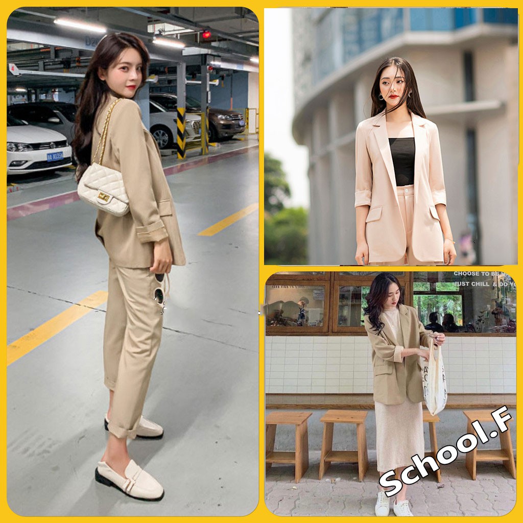 Áo Blazer màu Be 2 lớp 4 cúc thật - Áo Vest nữ Style Ulzzang Hàn Quốc cực xinh cực tôn da [Hot 2021] | SchoolF | BigBuy360 - bigbuy360.vn