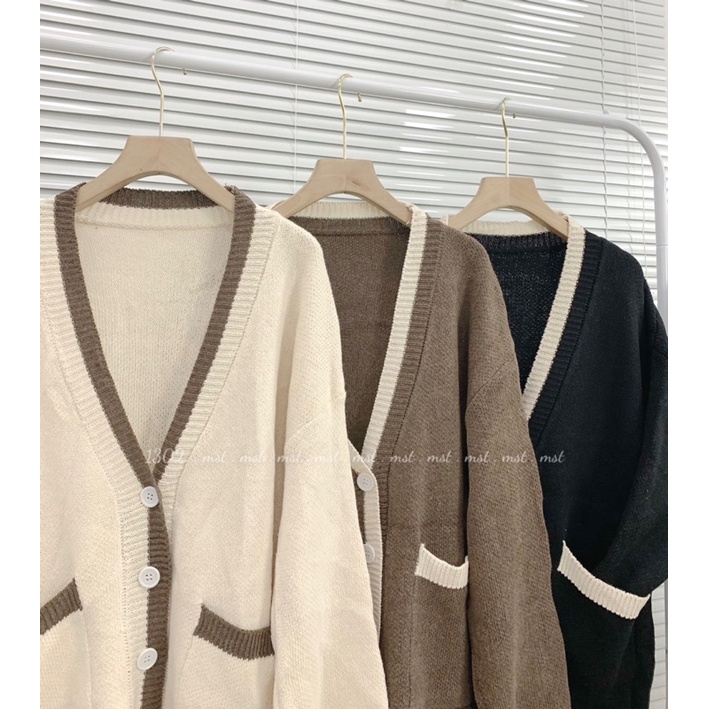 Áo len cardigan viền 2 túi siêu xinh from rộng - hàng có sẵn