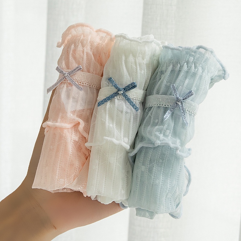 Quần lót nữ ren lưới xuyên thấu mềm mại thoáng mát đính nơ xinh cao cấp đẹp đáy cotton đồ lót nữ 03