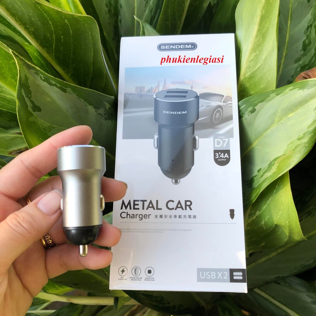Cốc sạc Oto 2 cổng usb Sendem D7 dòng max 3.4A bảo hành 1 năm
