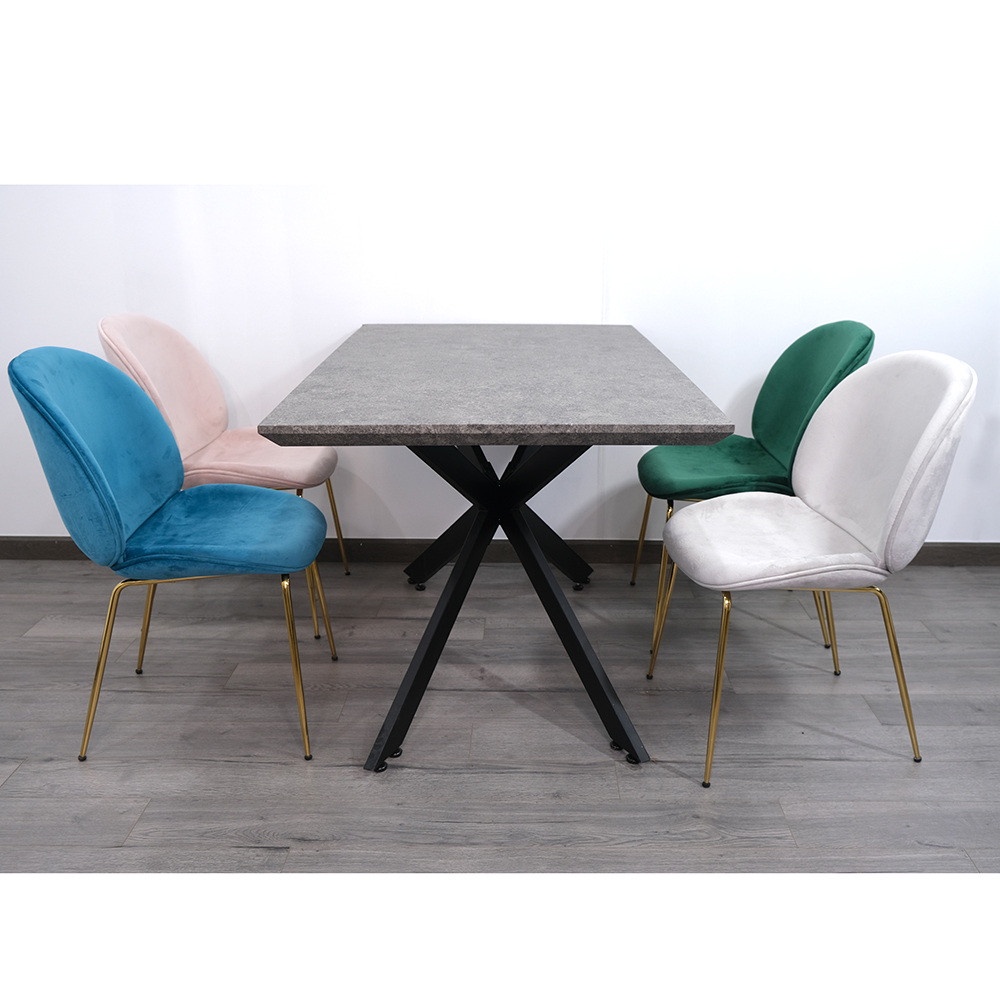 Bàn ăn gỗ MDF giả đá chân sắt TM8014