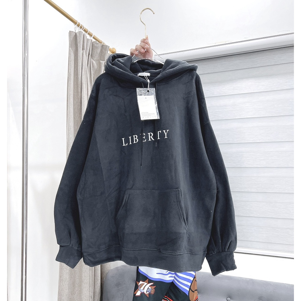 Áo Khoác Hoodie Xanh Iiberty Form To Nam Nữ Unisex Mũ 2 Lớp This Dáng Rộng Tay Bồng