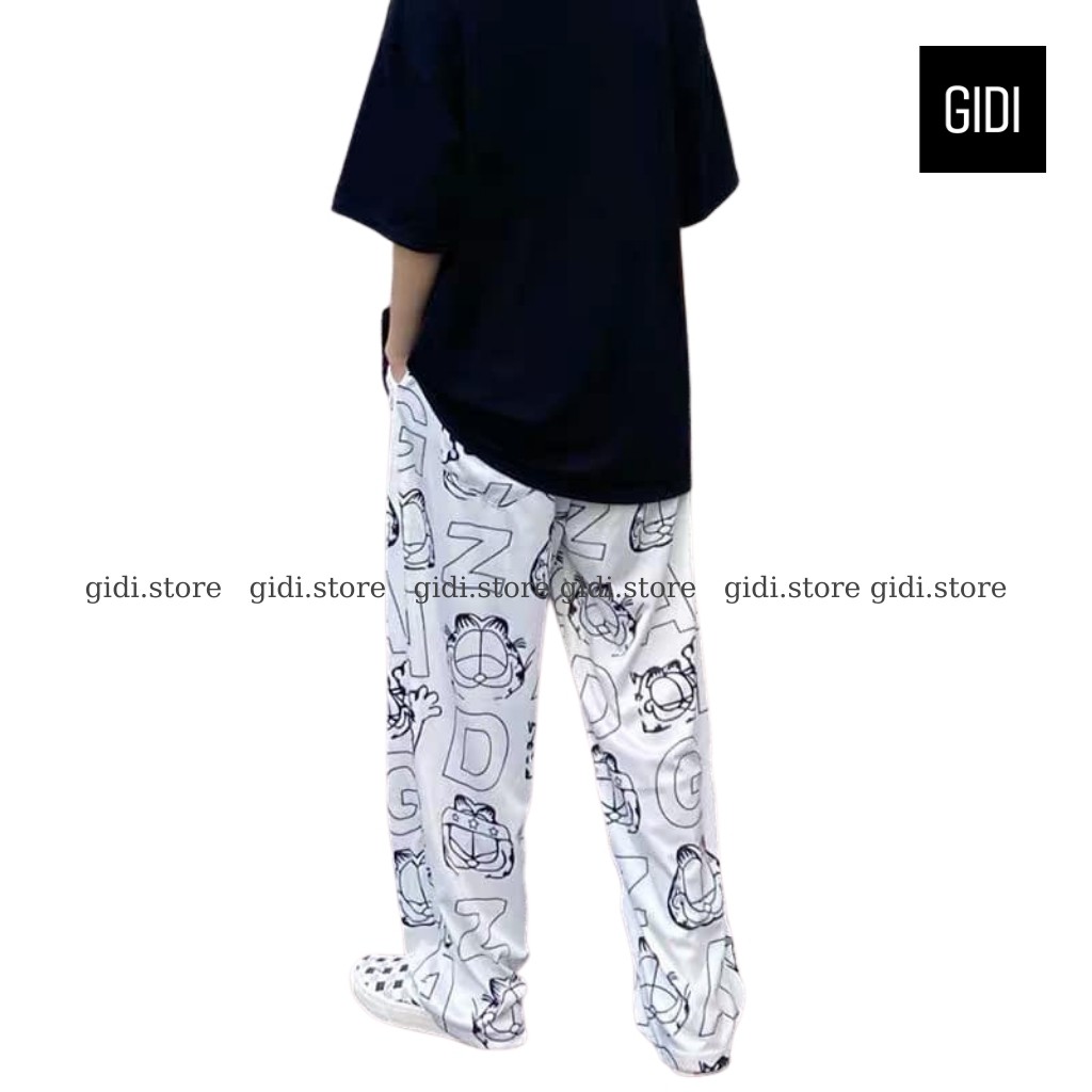 Quần Jogger vải thun lạnh Nam Nữ Unisex in họa tiết mèo - quần dài ống suông có dây rút, không nhăn eo co giãn