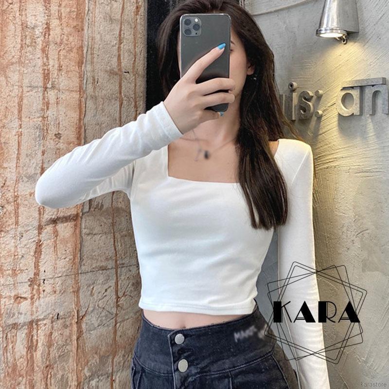 Áo Croptop Tay Dài Cổ Vuông Dáng Ôm Thời Trang Cho Nữ | BigBuy360 - bigbuy360.vn