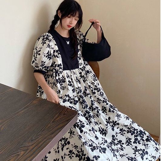 Đầm Dáng Rộng Tay Phồng Thêu Hoa Thời Trang Mùa Hè Hàn Quốc 2022 Mới