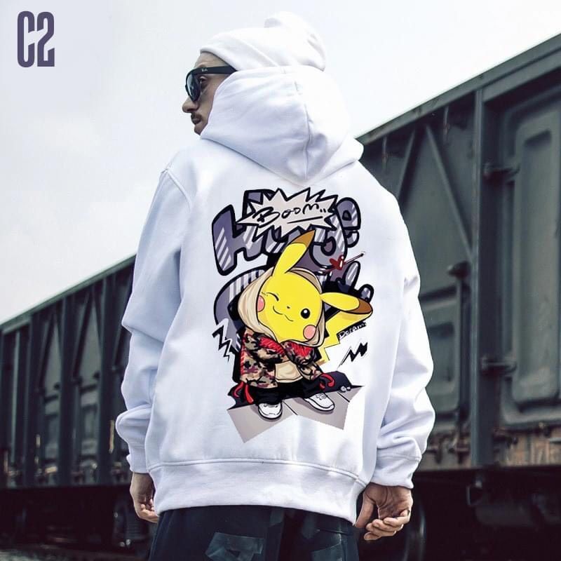Áo Hoodie Unisex Hình Pikachu - Nam Nữ - Vải Nỉ Bông Cao Cấp - Bigsize