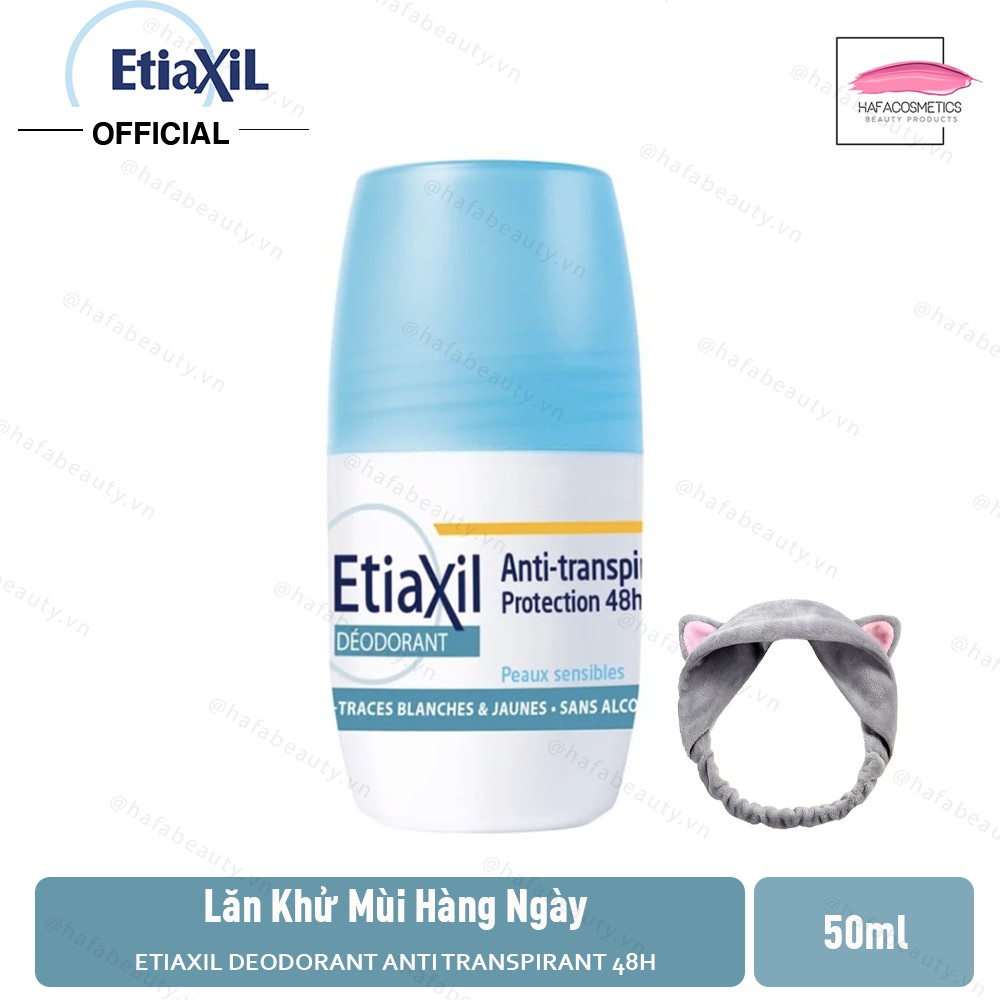 Lăn Khử Mùi Hàng Ngày Etiaxil Deodorant Anti Transpirant 48h 50ml + Tặng  1 băng đô tai mèo ( màu ngẫu nhiên)