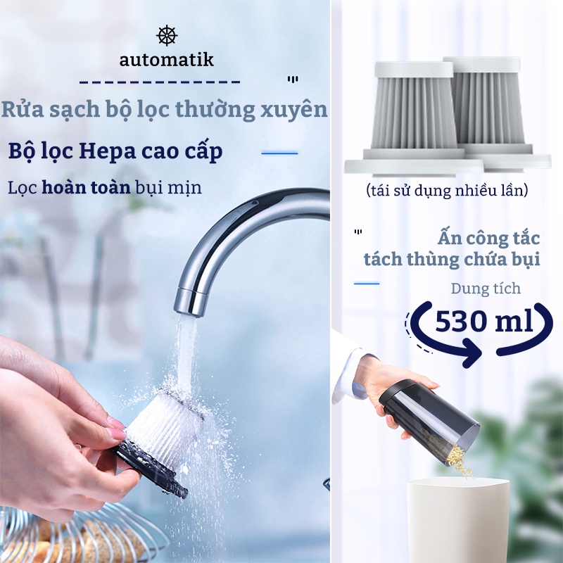 Máy Hút Bụi Mini Cầm Tay Không Dây, Ô Tô Xe Hơi, Gia Đình, Bàn Phím, Sofa, Nhà Cửa M08 - Automatik