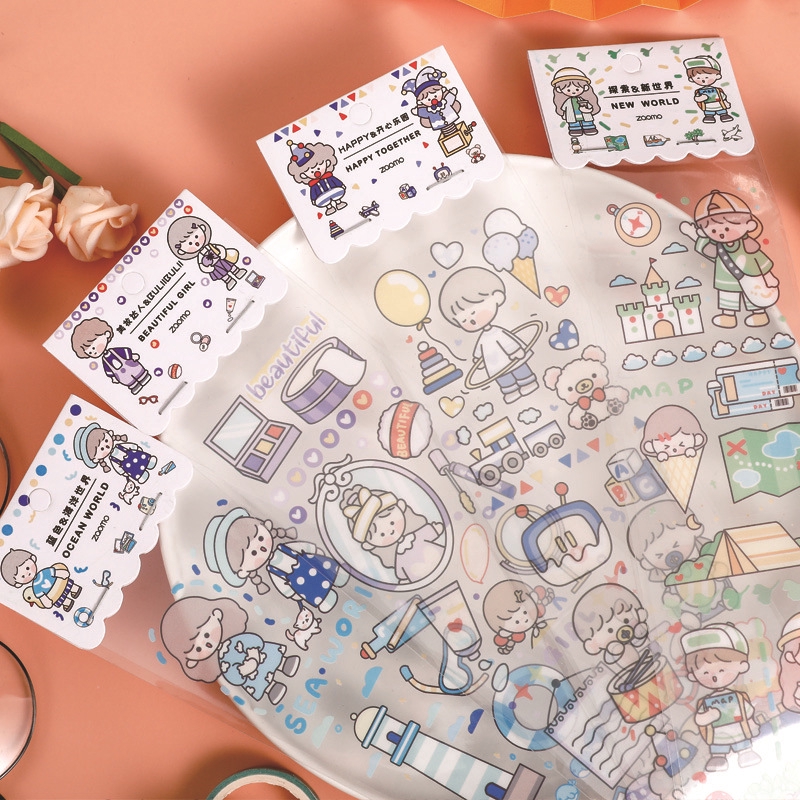 NIKKI Sticker washi bằng PET thiết kế dễ thương với 16 kiểu để trang trí sách và lưu bút DIY