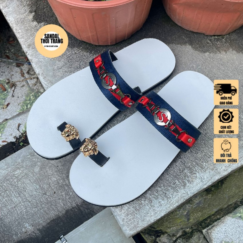 Dép sandal nữ xỏ ngón, SANDALTHOITRANG Dép sỏ ngón nữ dù xanh dương full size 30-44 nam nữ