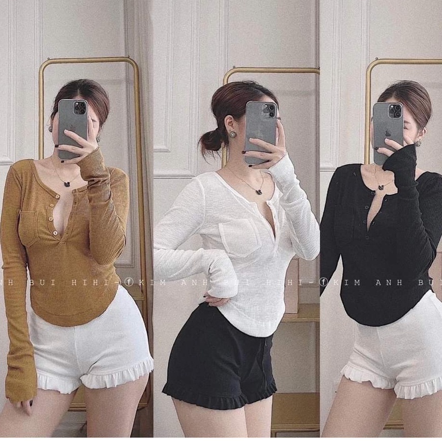 [Hàng cao cấp loại 1] Áo len gân body dài tay cúc ngực chất len tăm cao cấp ôm sát không bai dão Eris Store 024 | BigBuy360 - bigbuy360.vn