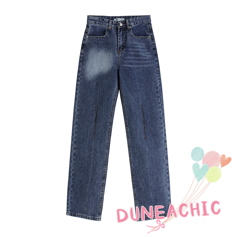 DUNEA Quần Jean Ống Rộng Phối Rách Cá Tính Dành Cho Nữ