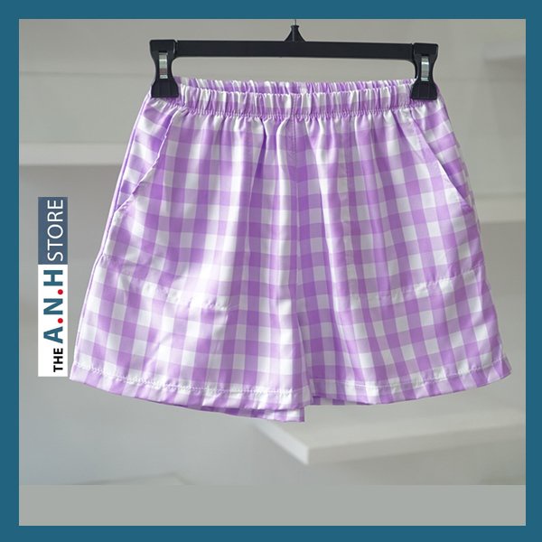 Quần đùi caro nữ ANHSTORE mặc nhà, chất kate cotton thoáng mát ,thời trang