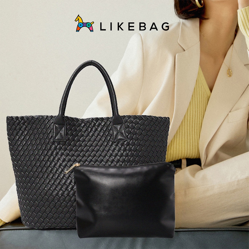 Combo túi xách nữ kèm ví cầm tay mini LIKEBAG da PU đan độc đáo 215ST9787 - LIBAGI