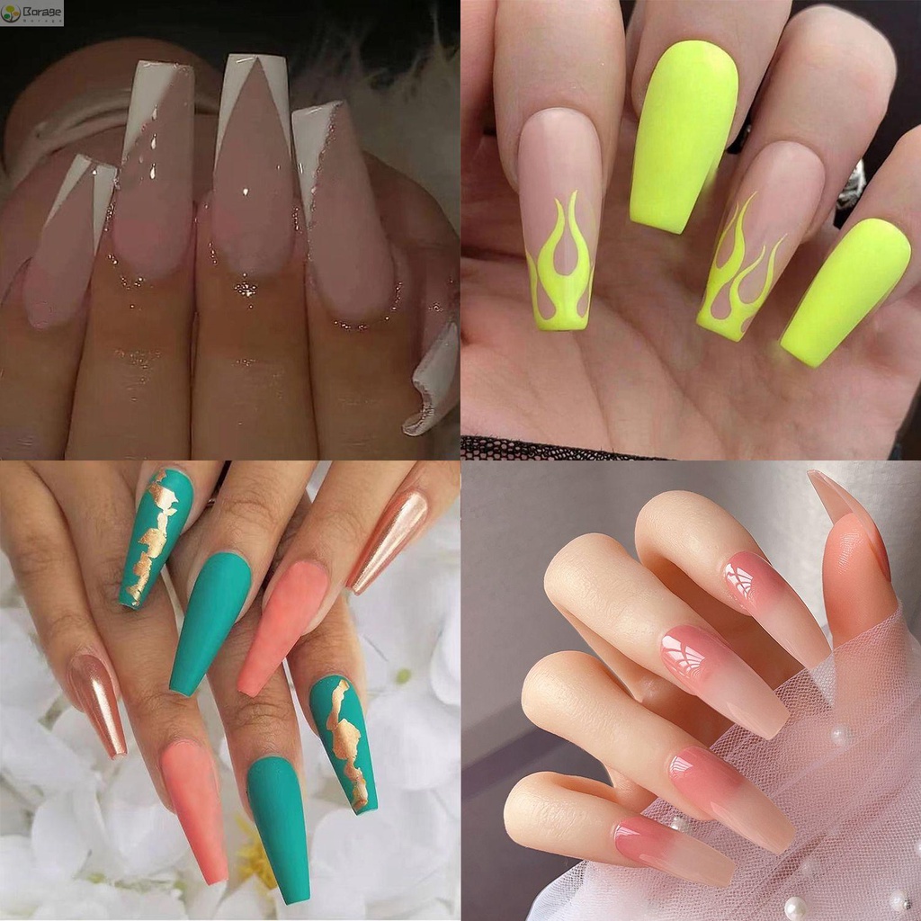 [Hàng mới về] Set 24 Móng Tay Giả Nhiều Họa Tiết Tùy Chọn Kèm Keo Dán