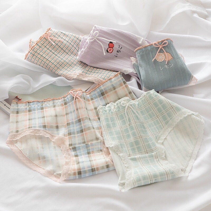 Quần Lót Nữ Cotton Hoạ Tiết Caro Hoa Quả Xinh Xắn Dễ Thương Chíp Nữ Cotton Cao Cấp Mainia Shop