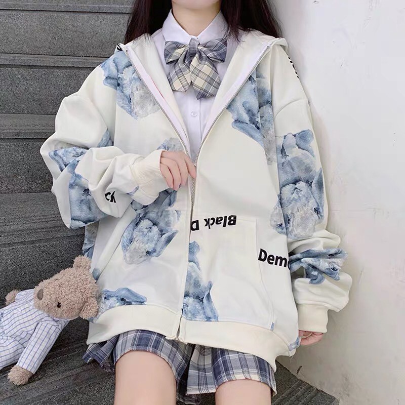 Áo khoác nỉ cardigan unisex form rộng In Toàn Thân Black Demon nam nữ ulzzang Wind