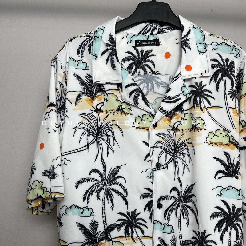 Áo sơ mi cộc tay unisex form rộng họa tiết ĐẢO DỪA cho nam nữ | DUYHI