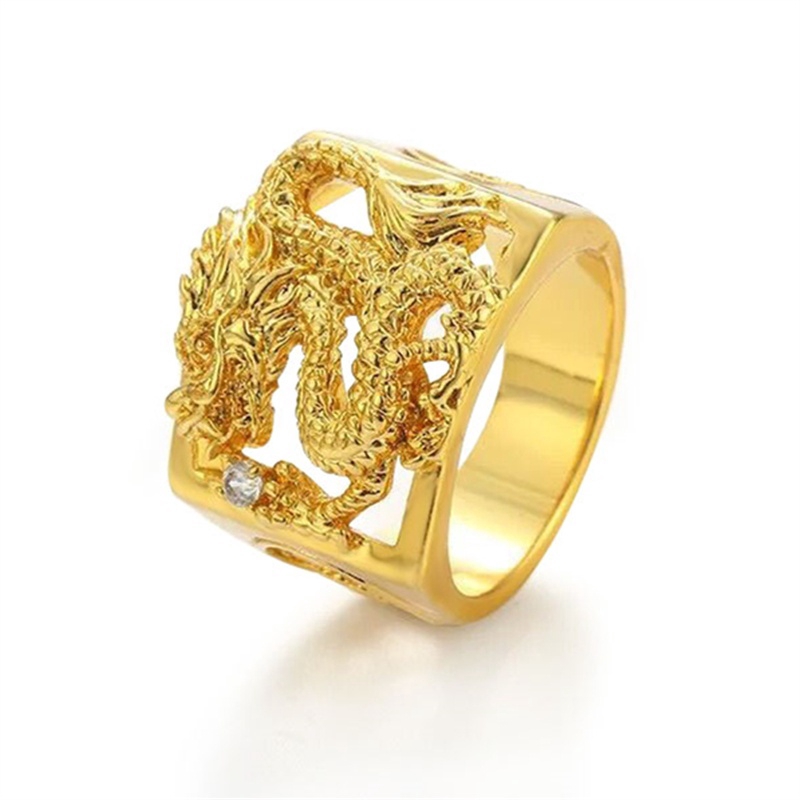 Nhẫn nam mạ vàng 18K chạm khắc hình rồng