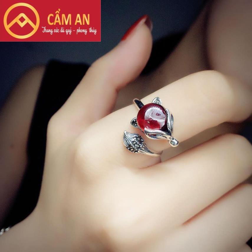 Nhẫn Hồ Ly (Đỏ huyết) Cao Cấp - Bạc Thái 925 đính Garrnets Đỏ - Trang sức phong thủy Cẩm An