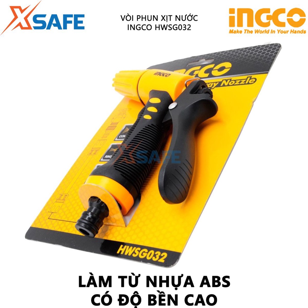Vòi phun xịt nước INGCO HWSG032 Vòi xịt đa năng nhựa ABS, 3 kiểu phun nước, độ bền cao tưới vườn, rửa xe - Chính hãng