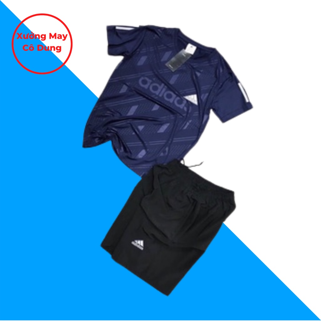 Bộ thể thao Adidas nam cộc tay chất thun lạnh mềm mịn, Quần áo thể thao nam mùa hè thấm hút mồ hôi siêu mát