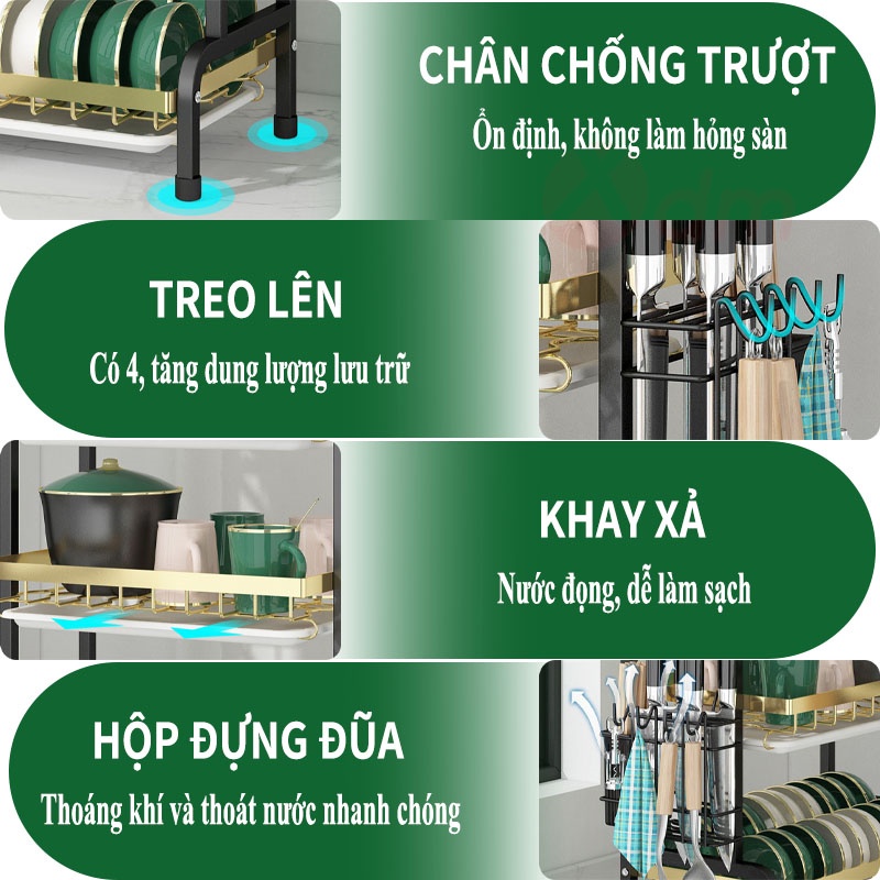 Kệ Úp Chén - Giá Úp Bát 2 Tầng , giá để đồ nhà bếp đa năng sơn tĩnh điện cao cấp có khay hứng nước,XQY67