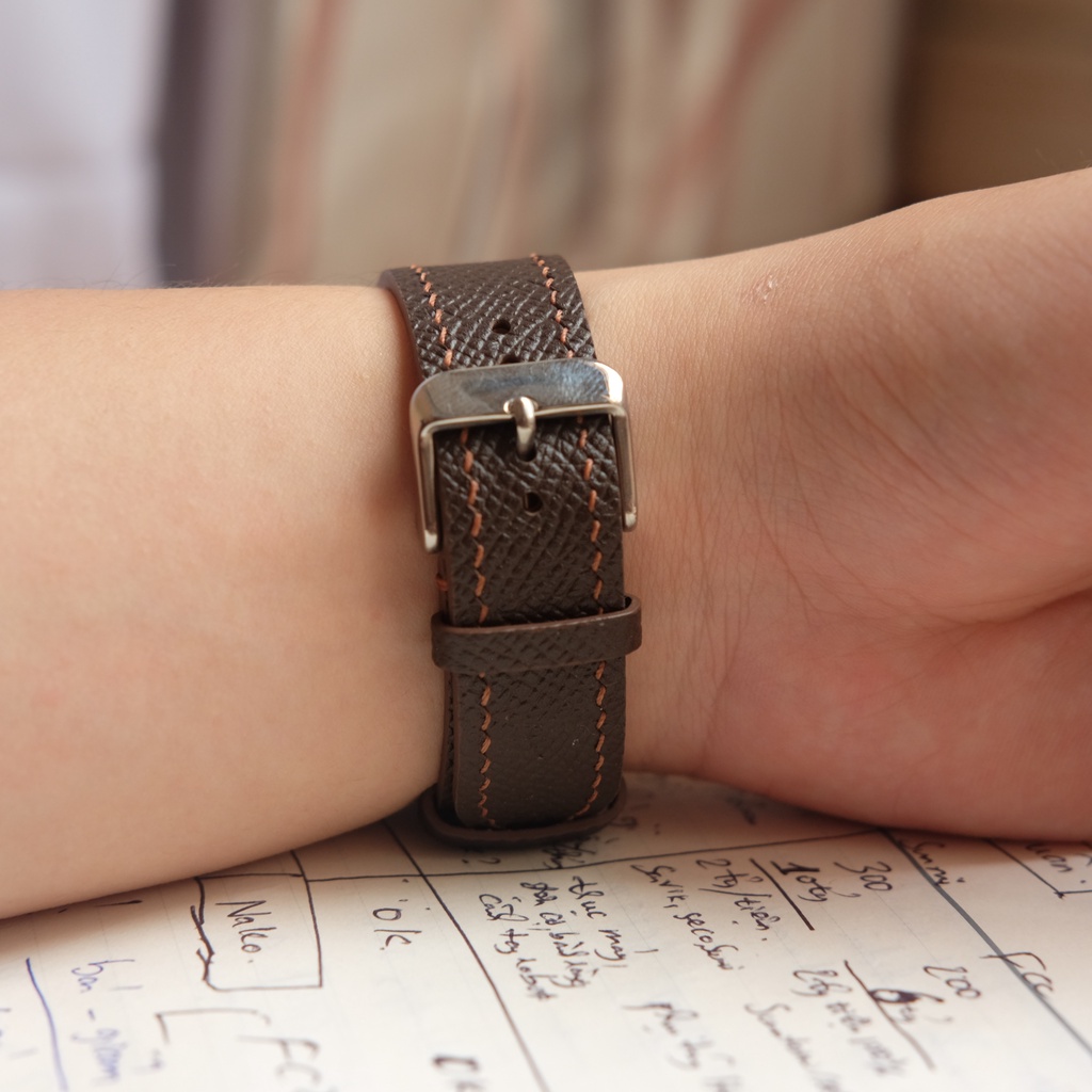 Dây đồng hồ da bò thật ( da Epsom), khâu tay thủ công, size 18mm 20mm 22mm 24mm, dây đeo đồng hồ nam nữ handmade cao cấp