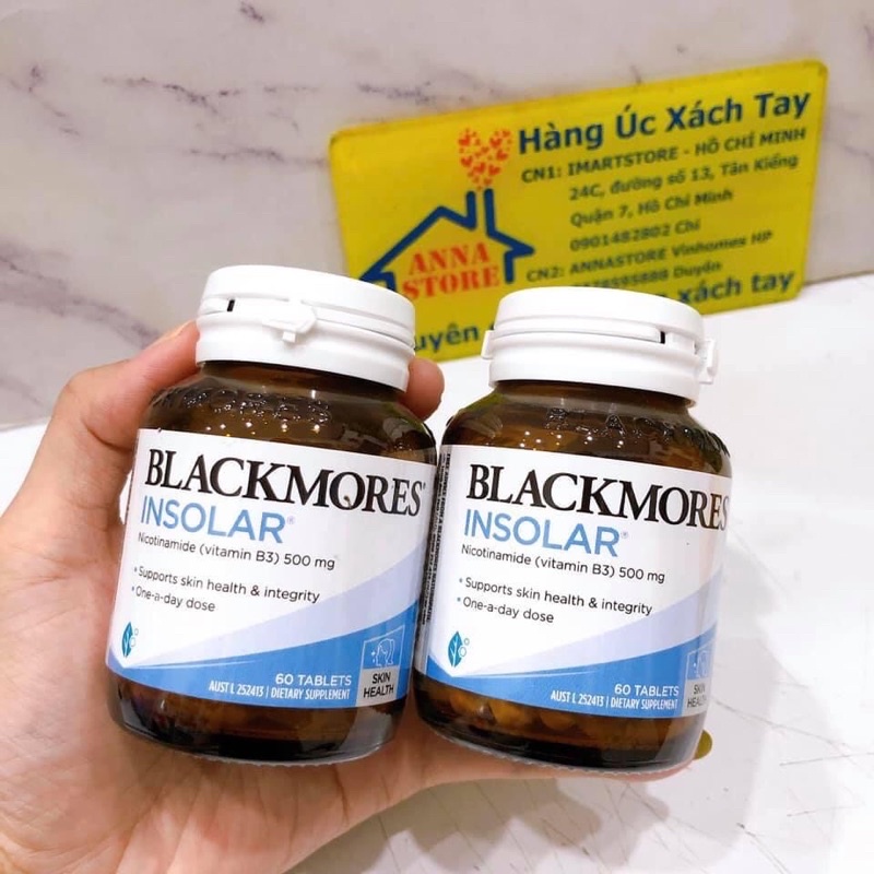 Viên Uống Backmores Insolar High Dose Vitamin B3 Chăm Sóc Da Tóc Móng Chắc Khỏe Hộp 60 Viên
